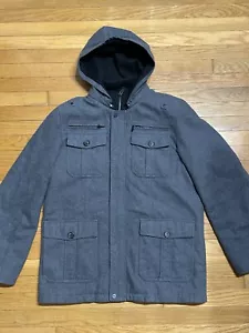 Guess Wool Coat Mens Vintage Hooded Grey Vented Pockets Quilted Lining Zip Snaps - Picture 1 of 10