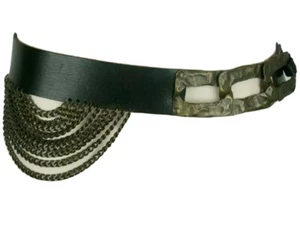 BÖHMISCHER DUNKELBRAUNER LEDERGÜRTEL MIT BREITEN BRONZEFARBENEN METALLGLIEDERN UND KETTE  - Bild 1 von 3