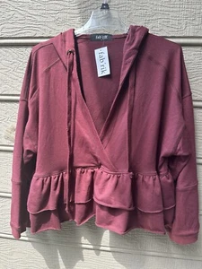 Suéter con capucha para mujer Fabrik talla grande suéter borgoña - Imagen 1 de 2