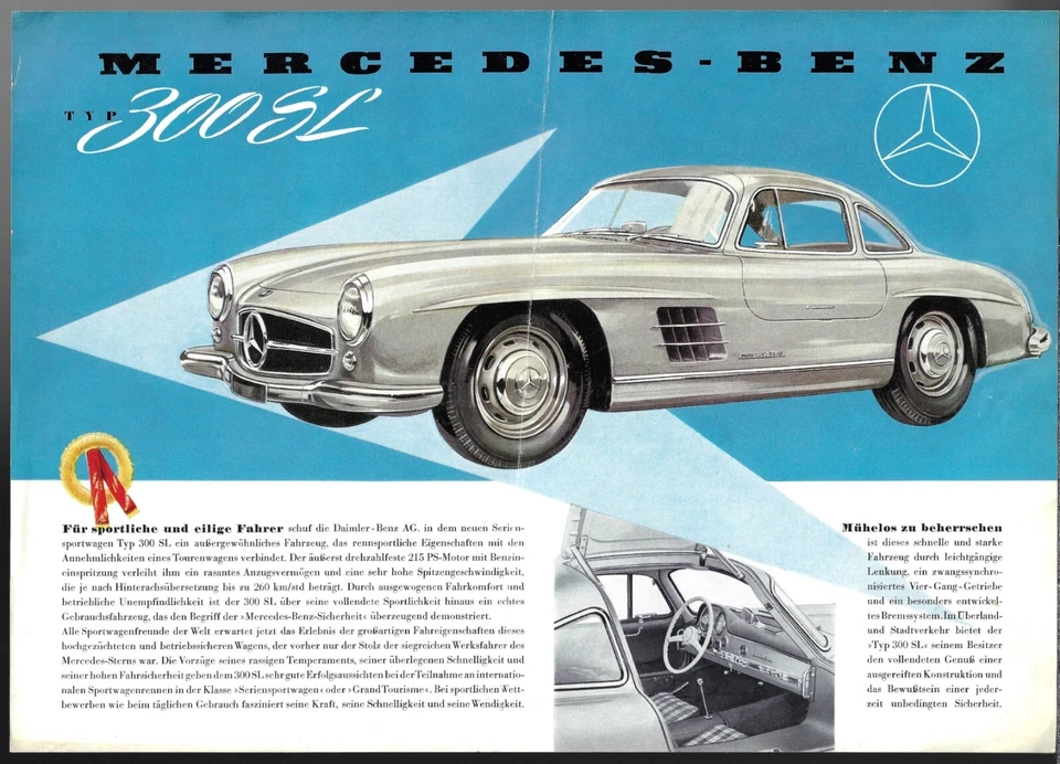 Mercedes-Benz 300 SL Ala de Gaviota 1955-56 Mercado Alemán Hoja Única Folleto de Ventas Foto 1 de 1