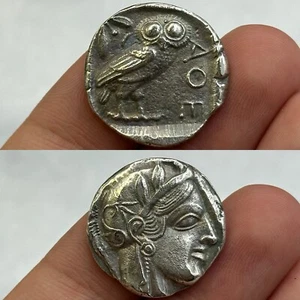 Exquisite ancient Roman Greek Athena Attica owl silver coated unique coin - Picture 1 of 12