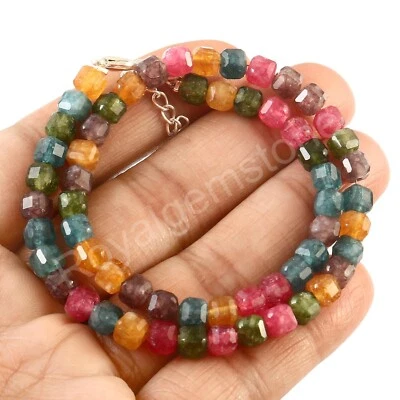 Multi Tourmaline Necklace 925 Sterling Silver October Birthstone Rondelle Beads - Image 1 of 4