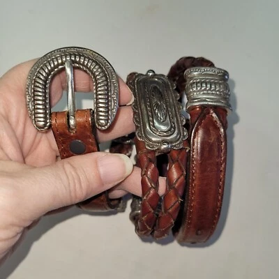 Cinturón Justin Mujer 26 Marrón Doble Cuerda Trenza Conchos Western Top Grano Cuero de Vaca Foto 1 de 4