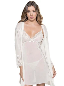 Plus Size 3Pc Peignoir Robe Set Stretch Mesh and Lace Peignoir Womens 1X 2X 3X - Picture 1 of 6