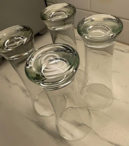 4 vasos de cerveza vintage soplados a mano vajilla de cóctel ondulado vidrio ligeramente verde - Imagen 1 de 19