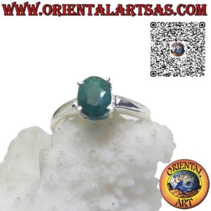 Anello in Argento 925‰ con smeraldo ovale naturale incastonato da 4 griffe - Foto 1 di 5