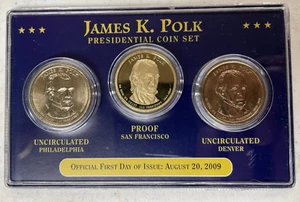 JUEGO DE 3 MONEDAS DE $1 PRESIDENCIALES DE EE. UU. 20 DE AGOSTO DE 2009, JAMES K. POLK - Imagen 1 de 2