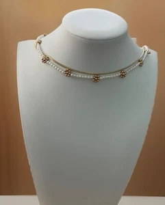 New H&M Divided Heart Gold Chain Pearl Beaded Necklace 16” - Picture 1 of 5