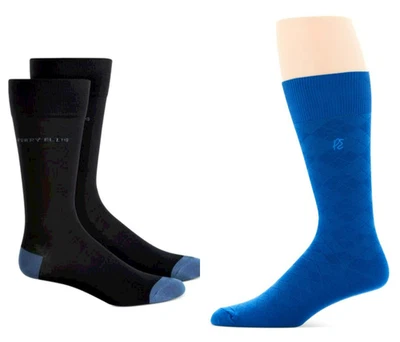 Calcetines Perry Ellis Logo & Diamond Crew para hombre 7-12 azul marino/azul princesa - 2 pares Foto 1 de 4