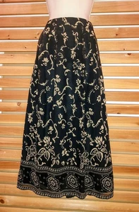Long Maxi Sag Harbor Brown Black Art Swirl Chiffon Petite Medium SKIRT - Picture 1 of 9