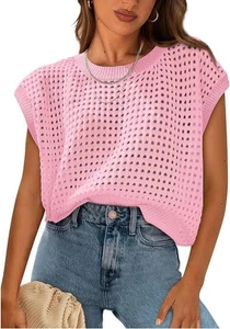 Damen Häkel Oberteile Flügelärmel Strick Hallow Out Pullover Oberteil 2025 Sommer Strand - Bild 1 von 6