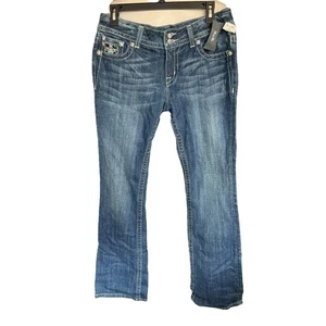 Miss Me Women's Jeans Size 31 Boot Cut Distressed Stretch Blue Denim JP6023B - Picture 1 of 13