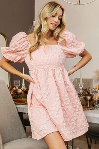 BiBi Flower Square Neck Puff Sleeve Dress - Picture 1 of 9