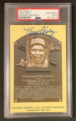 Tony Perez Signed Gold Plaque HOF Postcard Yellow Reds Autograph PSA/DNA - Image 1 of 2