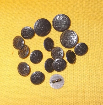 SET 16 ANTIQUE BRONZE METAL SHANK BUTTONS 2 SIZES - Image 1 of 2