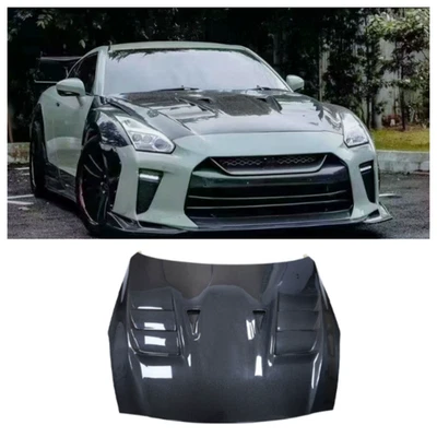For Nissan GTR GT-R R35 09-2017 Real Carbon Fiber Front Hood Vented Bonnet Cover - Image 1 of 4