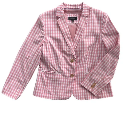 Женский блейзер Talbots 12 цвет розовый белый имбирь клетчатый хлопок на 2 пуговицах карьерный опрятный - Изображение 1 из 4