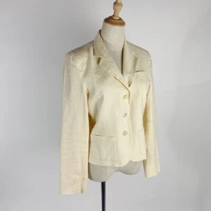 RALPH LAUREN Women's Linen Yellow Cream Button Front Career Blazer Sz 8 Petite  - Picture 1 of 9