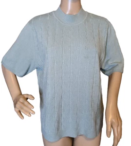 Vintage Koret Soft Green Sweater Size Petite XL Mock Neck Back Zip Pullover NICE - Picture 1 of 9