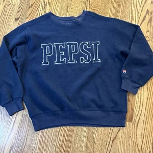 Vintage 90s Pepsi Cola Soda Crewneck Sweatshirt Embroidered Fleece Navy Blue - Bild 1 von 6