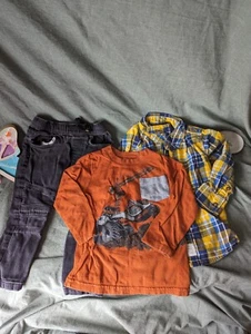 Conjunto de conjunto a cuadros de construcción para niños pequeños 2t 3p pantalones de chándal con botones naranja negro - Imagen 1 de 19