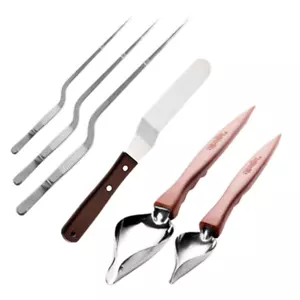 6pc Chef Plating Kit TWEEZERS Tongs Serving Spoon Spatula Dessert BBQ Offset Set - Picture 1 of 4