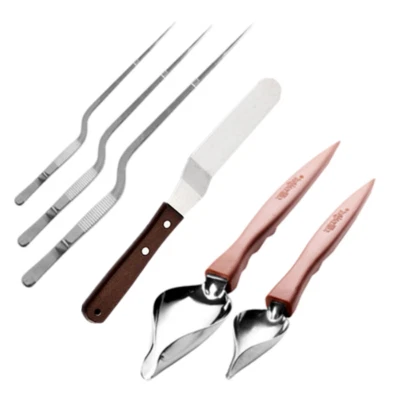 6pc Chef Plating Kit TWEEZERS Tongs Serving Spoon Spatula Dessert BBQ Offset Set - Image 1 of 4