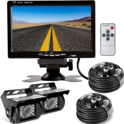 7" Monitor Trailer Caravan Truck Car 4 Pin Dual Rear View Reverse CCD Camera Kit - Image 1 of 4