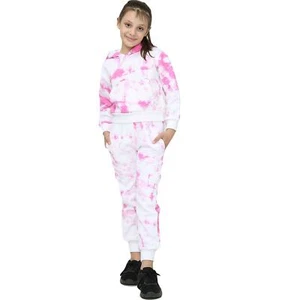 Kids Cropped Pink Tie Dye Tracksuit Hoodie Jogging Sweatpants Girls Age 5-13 Yrs - Picture 1 of 6