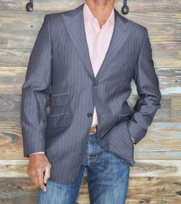 Banana Republic Peak Stitched Lapel Wool Dual Vent Striped Blazer Jacket 40R - Image 1 of 4