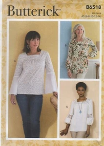 Butterick Schnittmuster 6518 Tunika Tops mit eckigem Ausschnitt, Gr. 6 - 14 Neu - Bild 1 von 12