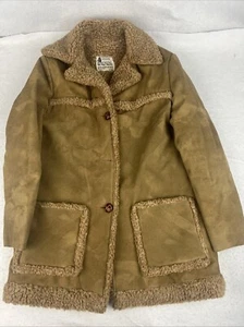 Vintage Leather Jacket Womens 12 Brown Faux Sherpa Fleece Fingerhut Fashion Coat - Picture 1 of 11
