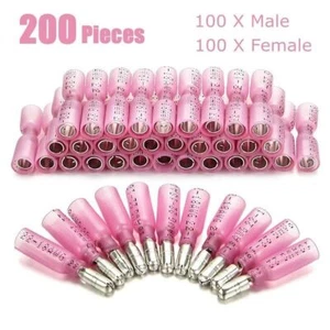 Insulated Crimp Terminals Heat Shrink Male & Female Bullet Wire Connector 200PCS - Picture 1 of 7