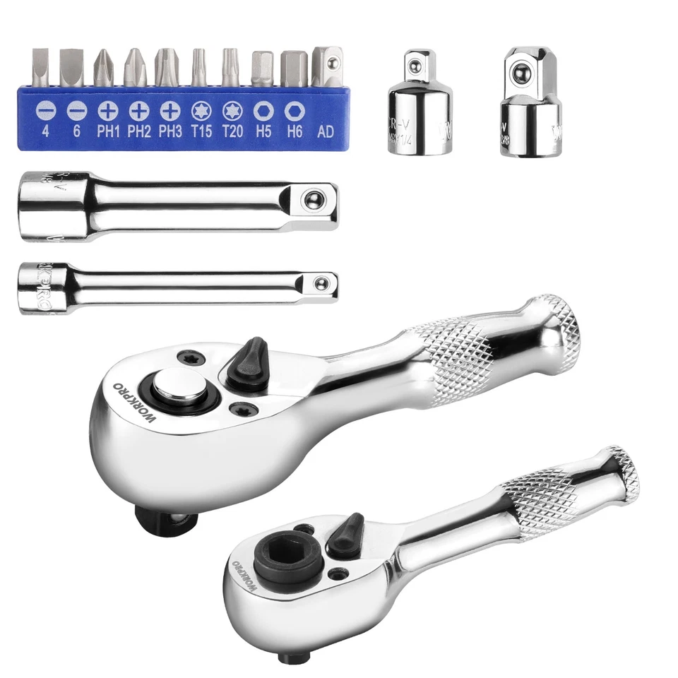 WORKPRO Stubby Ratchet Bit Driver Set 16PC 3/8" 1/4" Drive Ratchet Handle Wrench - Image 1 of 4