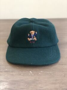 Rare Vintage Polo Ralph Lauren RL '93 Polo Bear Wool Fitted Hat - Large - Green
