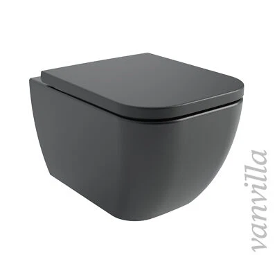 vanvilla Wand Hänge WC Toilette Tara mit Soft close spülrandlos rimless schwarz