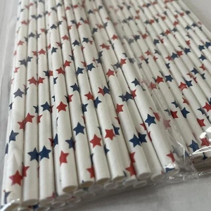 American Flag Paper Drinking Straws 2 Packs ~ 24 Count Ea July 4th Party USA - Picture 1 of 3