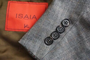 Isaia Napoli Base S Extra Light Flannel Gray Gold Plaid 2Pc Suit Jacket Pant 40L - Picture 1 of 12