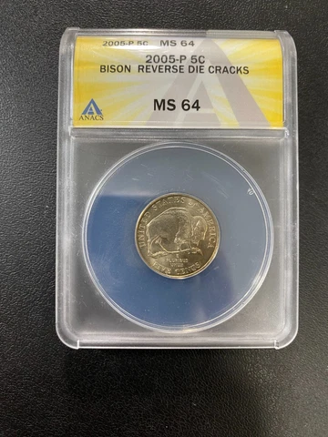 2005 BISON JEFFERSON NICKEL ANACS MS-64 - UNCIRCULATED - REV DIE CRACK ERROR -5C Cover