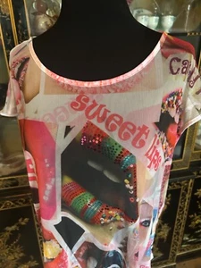 RARE Vintage Y2K Blush Sheer High Low Mesh Top Sweet Lips Sequins Hippie Boho 2X - Picture 1 of 11