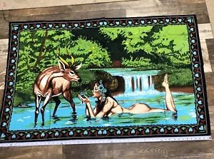 Vintage Boho Turkish Tapestry Woman Deer Native Wall Hanging Rug Cotton 34/52” - Picture 1 of 9