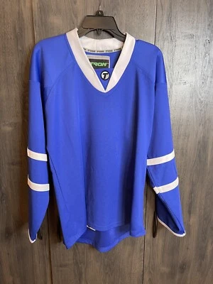 Camiseta deportiva de práctica de hockey TronX DJ80 Kelly azul/blanco talla 46 hecha en Canadá Foto 1 de 4