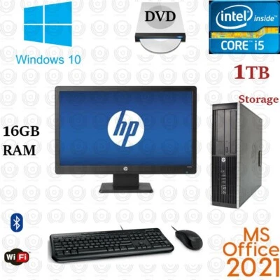 Windows 10 HP i5 3.2 ghz 1TB 16GB RAM  20" LCD WiFi Desktop Computer PC Office21 - Image 1 of 4