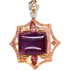 Heated 20 X 25 mm. Red Ruby Topaz Sapphire & Zircon Brooch Silver 925 Sterling - Picture 1 of 5