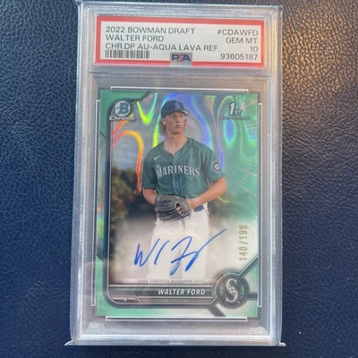 2022 Bowman Chrome WALTER FORD RC Aqua Lava Refractor Auto /199 PSA 10 Mariners - Image 1 of 3