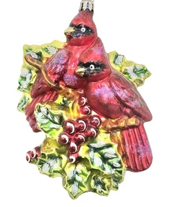 Christopher Radko Regal Red Birds Cardinals Holly Christmas Ornament - Bild 1 von 11