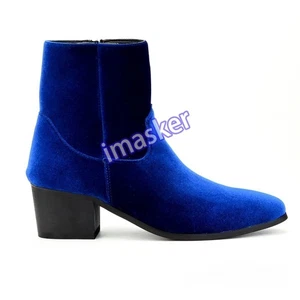 Men's Ankle Boots Western Cowboy Leather Mid Heel Dress Shoes High Top - Picture 1 of 31