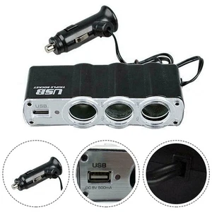 Adaptateur Chargeur Voiture 3 Voies avec Double Ports USB et Prise 12V pour Comm - Photo 1 sur 8