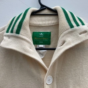 Vintage Adidas Tennis Wool Jacket/cardigan Cream + Green Trim Tournament Edition - Picture 1 of 9