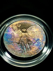 1985 LIBERTAD 1 Oz ONZA MEXICAN SILVER 🌈BEAUTIFUL TONING - Picture 1 of 6